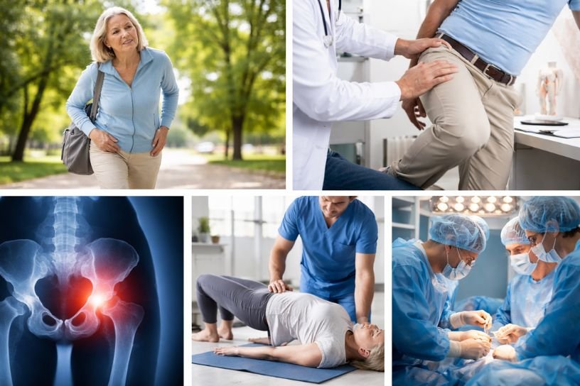 Learn about hip pain causes, daily challenges, diagnosis, treatment options, and when hip replacement surgery may be needed for long-term relief.