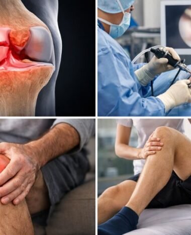 Arthroscopic meniscus tear surgery and knee injury treatment showing torn meniscus, knee locking pain, and rehabilitation therapy