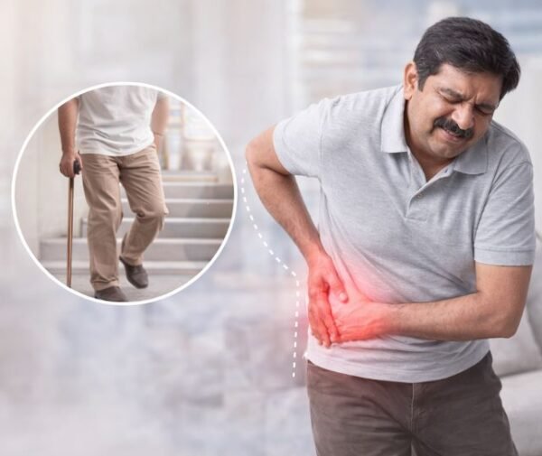 Patient suffering from hip joint pain showing early signs of hip replacement surgery and chronic hip arthritis symptoms