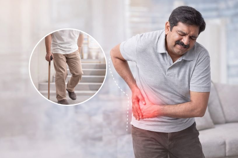 Patient suffering from hip joint pain showing early signs of hip replacement surgery and chronic hip arthritis symptoms