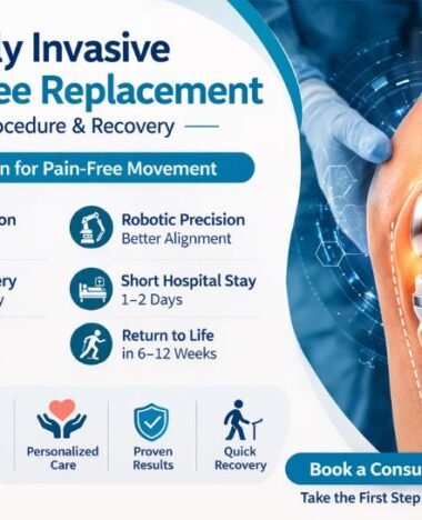 Minimally invasive total knee replacement surgery showing knee implant, benefits, procedure, and recovery timeline