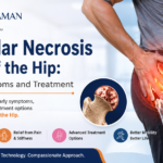 Avascular necrosis (AVN) of the hip showing hip pain, bone damage, causes, symptoms, diagnosis, stages, and treatment options including hip replacement surgery.