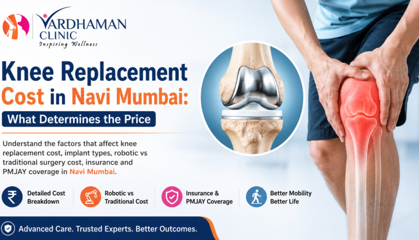 Knee replacement cost in Navi Mumbai showing knee pain, knee implant, robotic and traditional knee replacement surgery, insurance coverage, and treatment options.