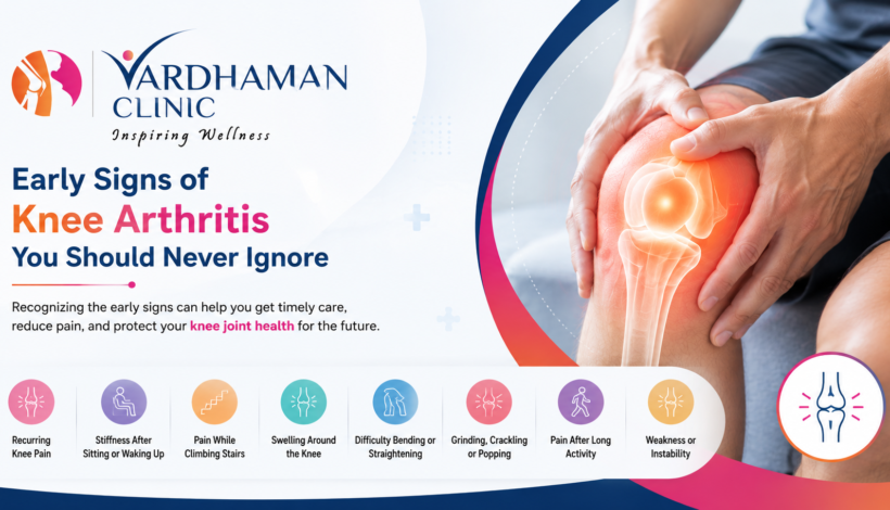 Early signs of knee arthritis causing pain, stiffness, and swelling in the knee joint