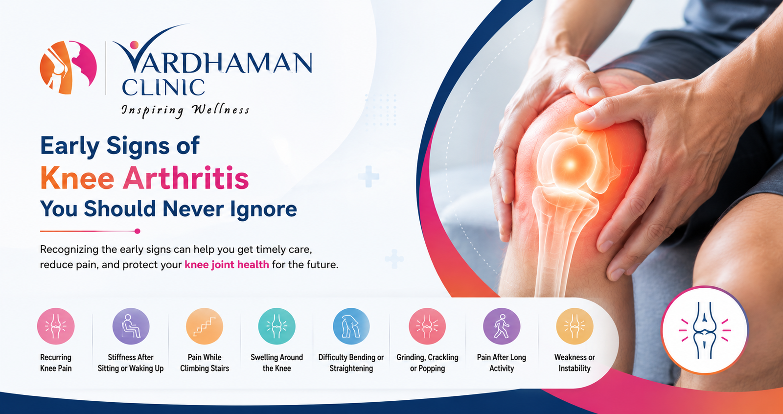 Early signs of knee arthritis causing pain, stiffness, and swelling in the knee joint