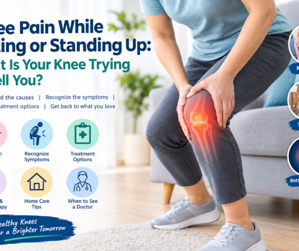 Person experiencing knee pain while standing up after sitting