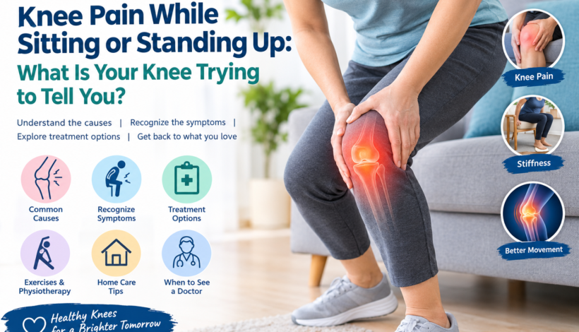 Person experiencing knee pain while standing up after sitting